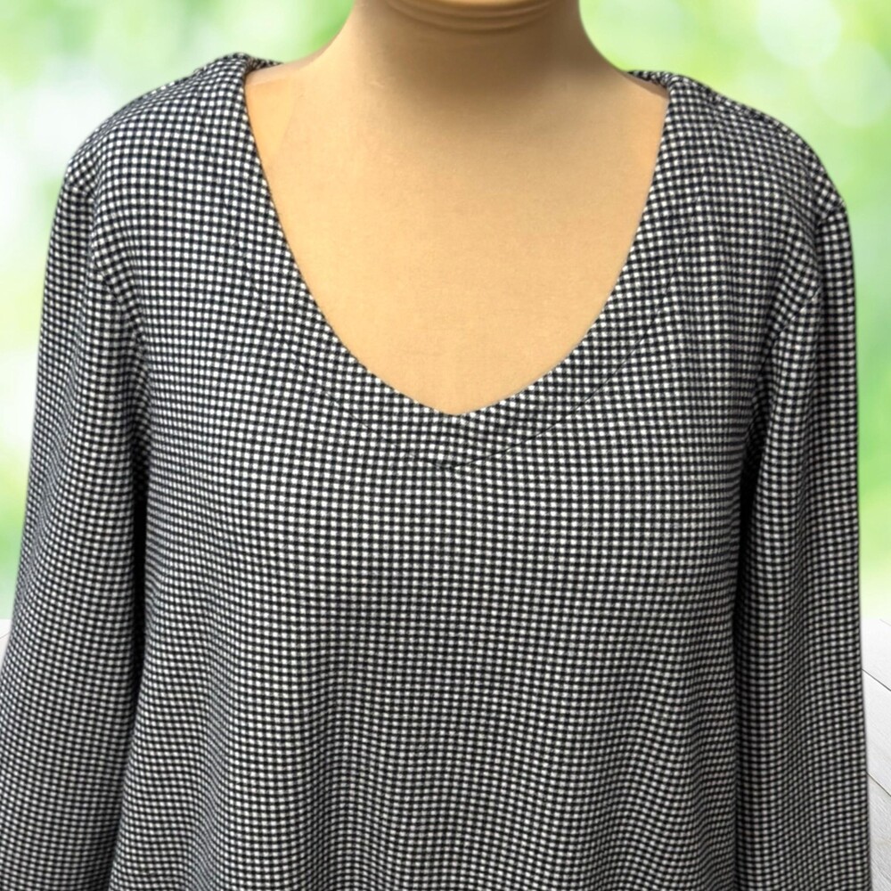 J JILL Lagenlook Tunic Top Black White Gingham Cotton Modal Side Snap Petite XL - Picture 2 of 12
